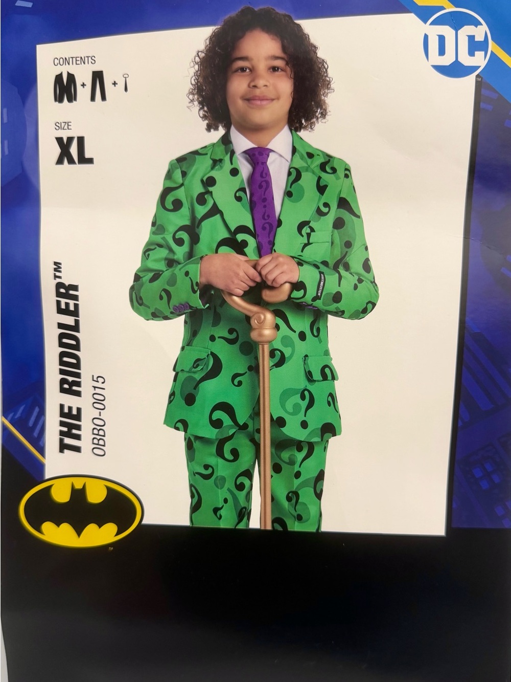 Batman The Riddler Kids Costume Suit in Green and Purple